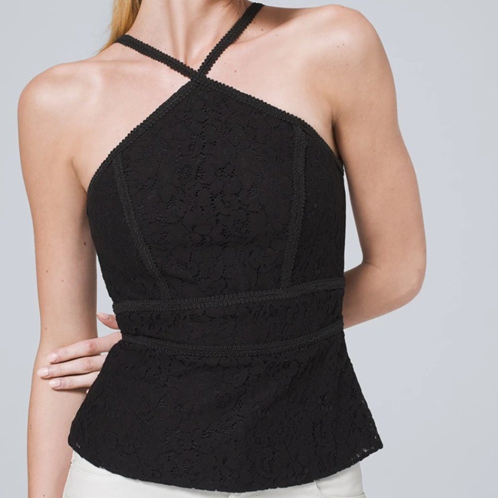 NWOT Form-Fitting Lace X Front Halter Top, Size 14
